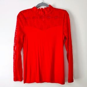 INC Red lace knit top
